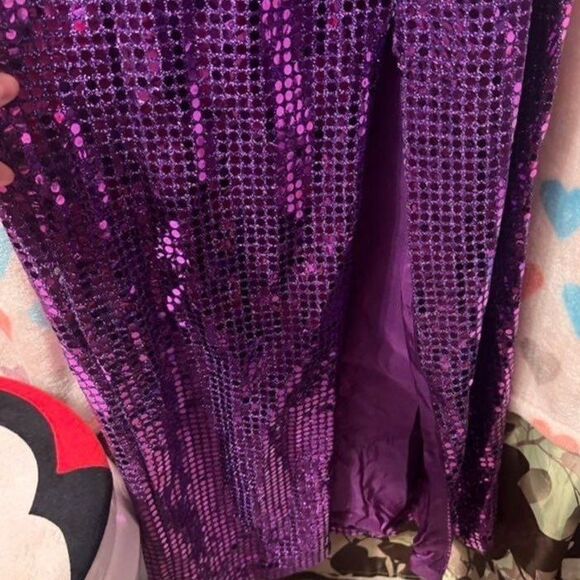 Bling Metallic High Neck Turtleneck Formal Evening Dress Purple - Picture 7 of 8